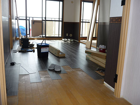 ウッドタイル施工
